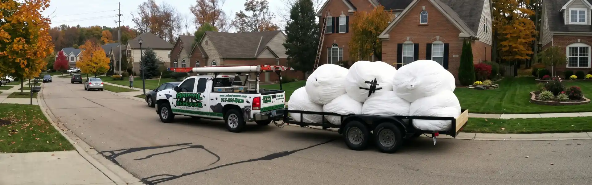 Animal Remover service truck hauling away debris after animal control and prevention repairs in Ohio.